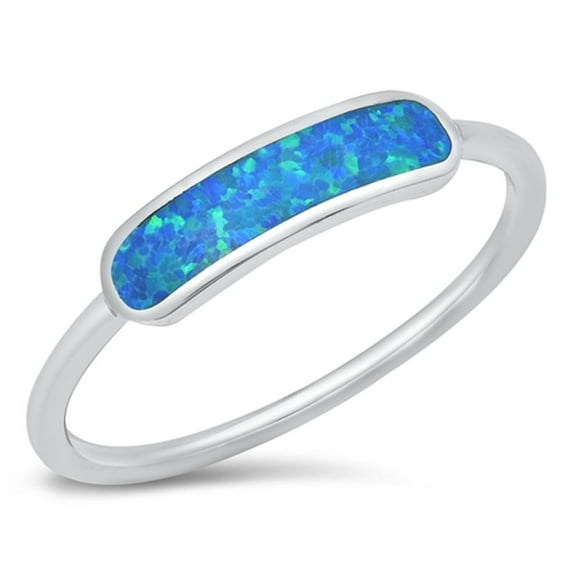 CHOOSE YOUR COLOR Blue Simulated Opal Bar Ring .925 Sterling Silver Band CZ Female Size 10