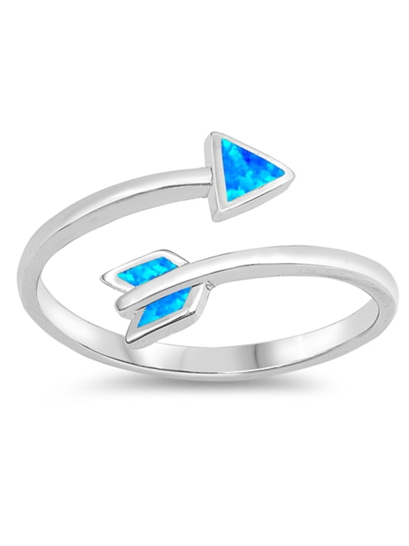 CHOOSE YOUR COLOR Blue Simulated Opal Boho Midi Knuckle Arrow Ring .925 Sterling Silver Band CZ Female Size 6