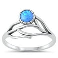 thumbnail image 1 of CHOOSE YOUR COLOR Blue Simulated Opal Branch Ring .925 Sterling Silver Tree Band CZ Female Size 10, 1 of 4