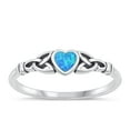 thumbnail image 1 of CHOOSE YOUR COLOR Blue Simulated Opal Celtic Knot Heart Ring .925 Sterling Silver Band CZ Female Size 4, 1 of 4