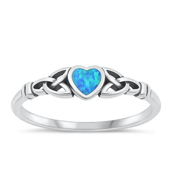 CHOOSE YOUR COLOR Blue Simulated Opal Celtic Knot Heart Ring .925 Sterling Silver Band CZ Female Size 4