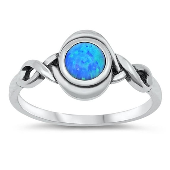 CHOOSE YOUR COLOR Blue Simulated Opal Celtic Knot Infinity Halo Ring 925 Sterling Silver Band CZ Female Size 6