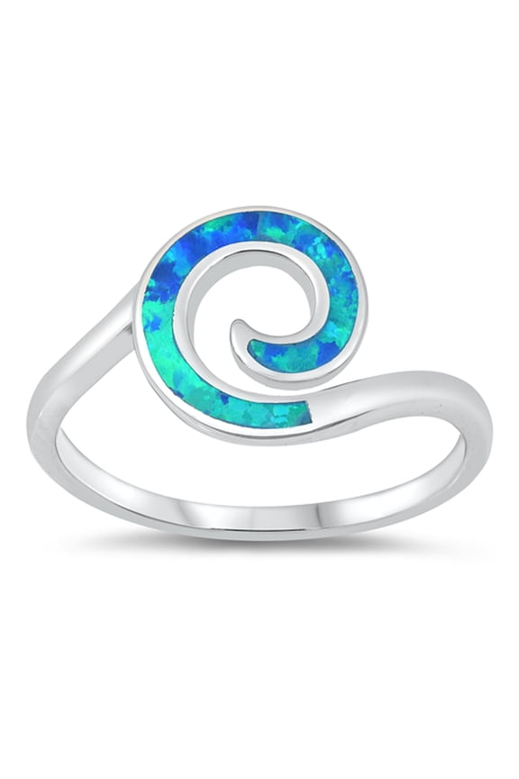 CHOOSE YOUR COLOR Blue Simulated Opal Celtic Wave Swirl Ring .925 Sterling Silver Band CZ Female Size 10