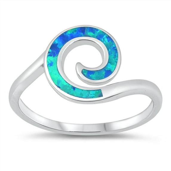 CHOOSE YOUR COLOR Blue Simulated Opal Celtic Wave Swirl Ring .925 Sterling Silver Band CZ Female Size 5