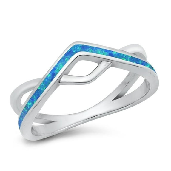 CHOOSE YOUR COLOR Blue Simulated Opal Chevron Heart Ring 925 Sterling Silver Elegant Band CZ Female Size 9