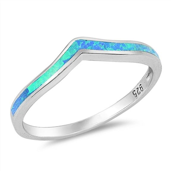 CHOOSE YOUR COLOR Blue Simulated Opal Chevron Pointed Modern Boho Sterling Silver Ring CZ Female Size 5