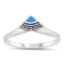 CHOOSE YOUR COLOR Blue Simulated Opal Chevron V Ring .925 Sterling Silver Band CZ Female Size 10