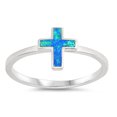thumbnail image 1 of CHOOSE YOUR COLOR Blue Simulated Opal Christ Cross Christian Dainty Ring Sterling Silver Band CZ Female Size 7, 1 of 4