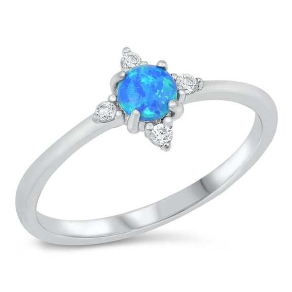 CHOOSE YOUR COLOR Blue Simulated Opal Clear CZ North Star Ring .925 Sterling Silver Band Female Size 4
