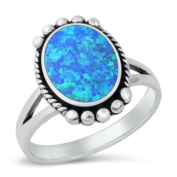 CHOOSE YOUR COLOR Blue Simulated Opal Cocktail Ring .925 Sterling Silver Band CZ Female Size 10
