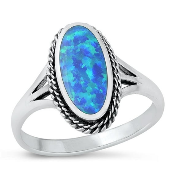 CHOOSE YOUR COLOR Blue Simulated Opal Cocktail Ring .925 Sterling Silver Band CZ Female Size 6