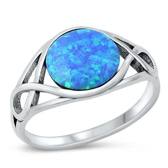 CHOOSE YOUR COLOR Blue Simulated Opal Cocktail Ring .925 Sterling Silver Band CZ Female Size 7