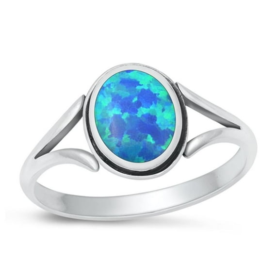 CHOOSE YOUR COLOR Blue Simulated Opal Cocktail Ring .925 Sterling Silver Band CZ Female Size 8