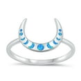 thumbnail image 1 of CHOOSE YOUR COLOR Blue Simulated Opal Crescent Moon Phases Ring Sterling Silver Band CZ Female Size 6, 1 of 4