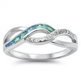 thumbnail image 1 of CHOOSE YOUR COLOR Blue Simulated Opal Criss Cross Woven Ring Sterling Silver Band White CZ Female Size 11, 1 of 4