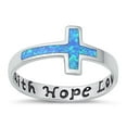 thumbnail image 1 of CHOOSE YOUR COLOR Blue Simulated Opal Cross Ring 925 Sterling Silver Faith Hope Love Band CZ Female Size 7, 1 of 4