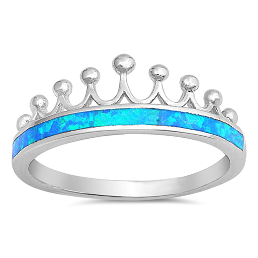 Sterling Silver Blue Simulated Opal Thumb Ring - .925 Silver Wedding Band Style, Size 8 - View #10