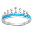 thumbnail image 1 of CHOOSE YOUR COLOR Blue Simulated Opal Crown Tiara Princess Ring .925 Sterling Silver Band CZ Female Size 11, 1 of 4