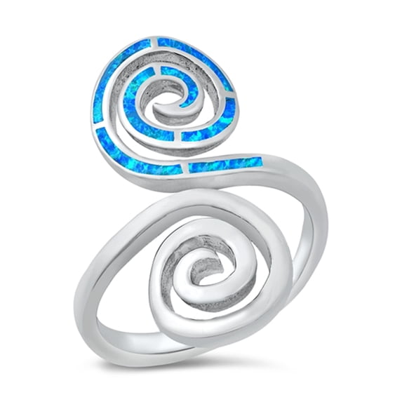 CHOOSE YOUR COLOR Blue Simulated Opal Double Filigree Swirl Wrap Ring .925 Sterling Silver CZ Female Size 7