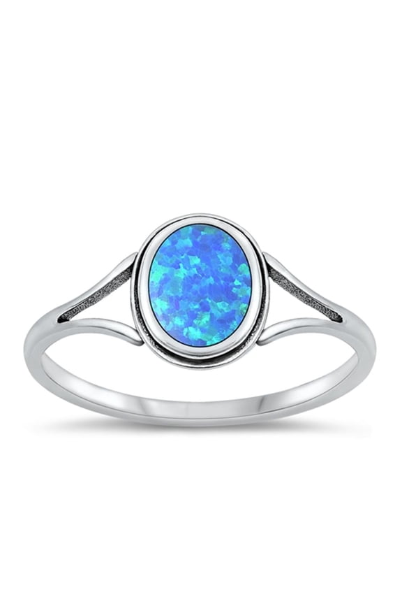 CHOOSE YOUR COLOR Blue Simulated Opal Double Shank Ring .925 Sterling Silver Band CZ Female Size 7