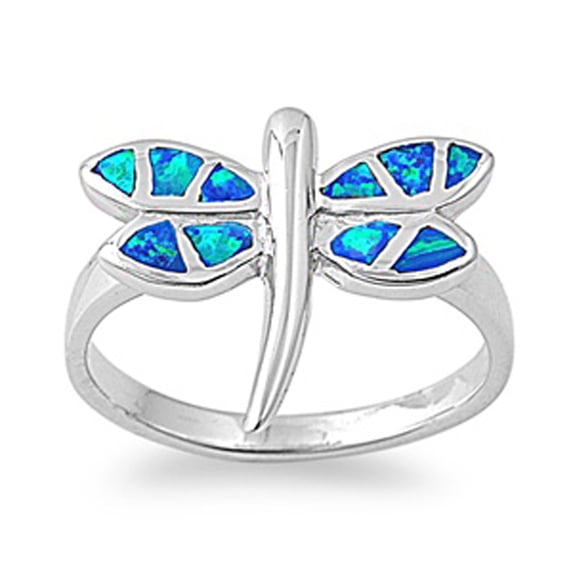 CHOOSE YOUR COLOR Blue Simulated Opal Dragonfly Animal Ring 925 Sterling Silver Band CZ Female Size 6