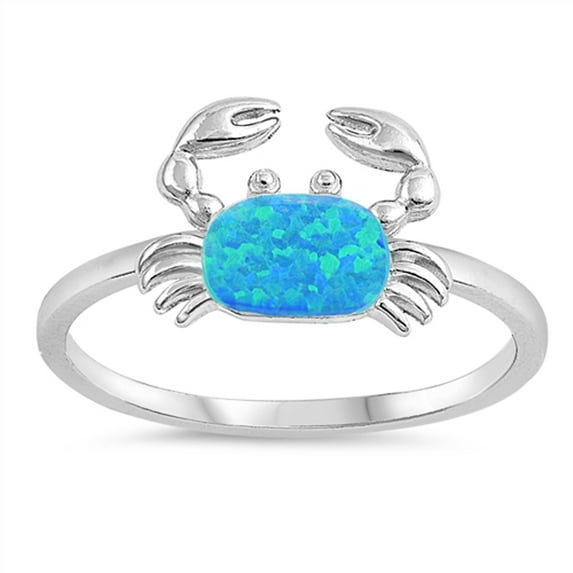 CHOOSE YOUR COLOR Blue Simulated Opal East-West Crab Ring .925 Sterling Silver Band CZ Female Size 9