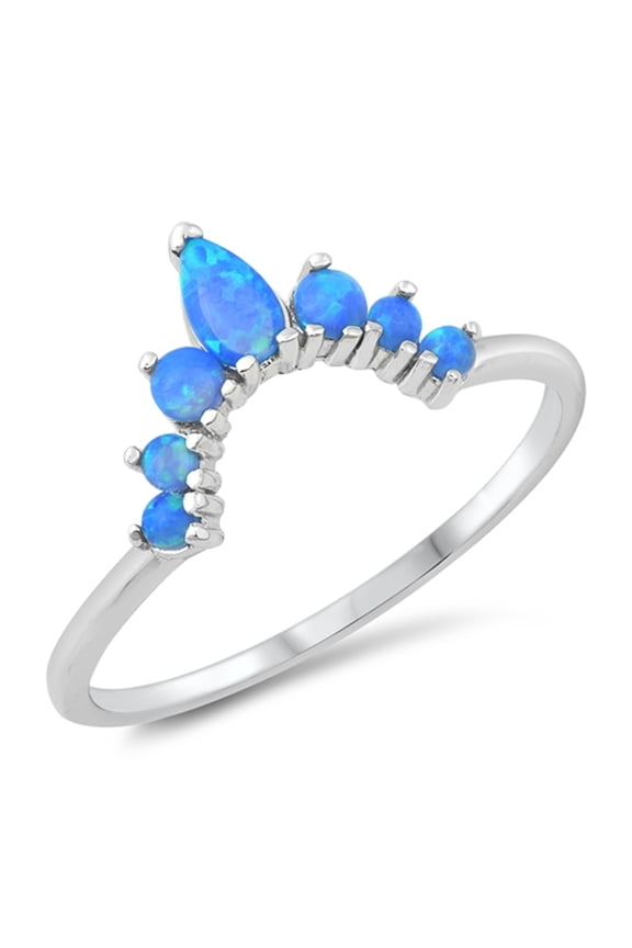 CHOOSE YOUR COLOR Blue Simulated Opal Elegant Crown Ring .925 Sterling Silver Band CZ Female Size 5