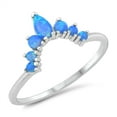 thumbnail image 1 of CHOOSE YOUR COLOR Blue Simulated Opal Elegant Crown Ring .925 Sterling Silver Band CZ Female Size 8, 1 of 4