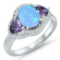 thumbnail image 1 of CHOOSE YOUR COLOR Blue Simulated Opal Elegant Ring .925 Sterling Silver Band Purple CZ Female Size 5, 1 of 4