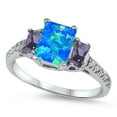 thumbnail image 1 of CHOOSE YOUR COLOR Blue Simulated Opal Elegant Ring .925 Sterling Silver Band Purple CZ Female Size 8, 1 of 4
