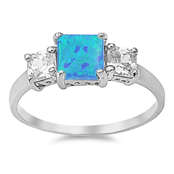 CHOOSE YOUR COLOR Blue Simulated Opal Elegant Ring 925 Sterling Silver Band White CZ Female Size 8