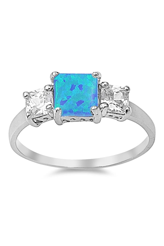CHOOSE YOUR COLOR Blue Simulated Opal Elegant Ring 925 Sterling Silver Band White CZ Female Size 8