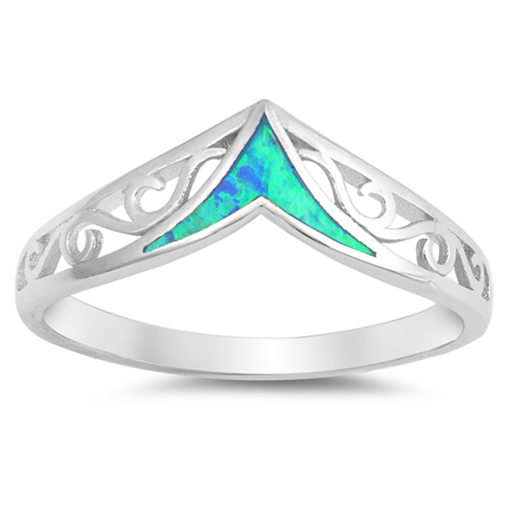 Sterling Silver Open Cross Ring With White CZ & Blue Opal | Size 11 Women's Band