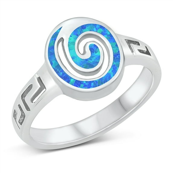 CHOOSE YOUR COLOR Blue Simulated Opal Filigree Swirl Ring .925 Sterling Silver CZ Female Size 7