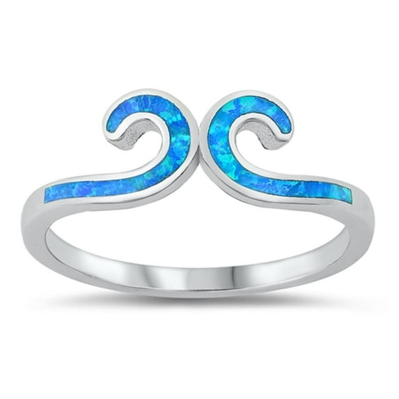 CHOOSE YOUR COLOR Blue Simulated Opal Filigree Swirl Wrap Ring .925 Sterling Silver Band CZ Female Size 5