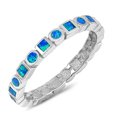 thumbnail image 1 of CHOOSE YOUR COLOR Blue Simulated Opal Geometric Stackable Midi Ring .925 Sterling Silver Band CZ Female Size 9, 1 of 4