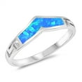 thumbnail image 1 of CHOOSE YOUR COLOR Blue Simulated Opal Greek Key Chevron Pointed V Ring Sterling Silver Band CZ Female Size 9, 1 of 4