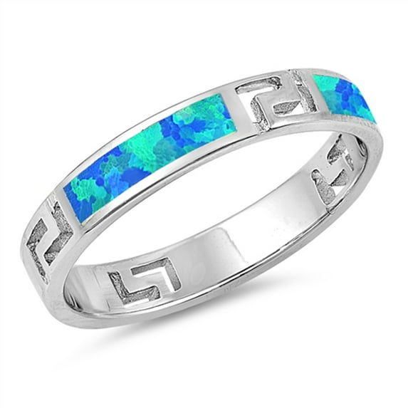 CHOOSE YOUR COLOR Blue Simulated Opal Greek Key Filigree Ring .925 Sterling Silver Band CZ Female Size 10