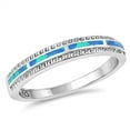 thumbnail image 1 of CHOOSE YOUR COLOR Blue Simulated Opal Greek Key Inlay Wedding Ring Sterling Silver Band CZ Female Size 9, 1 of 4