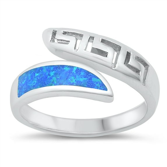 CHOOSE YOUR COLOR Blue Simulated Opal Greek Key Open Ring .925 Sterling Silver Band CZ Female Size 6