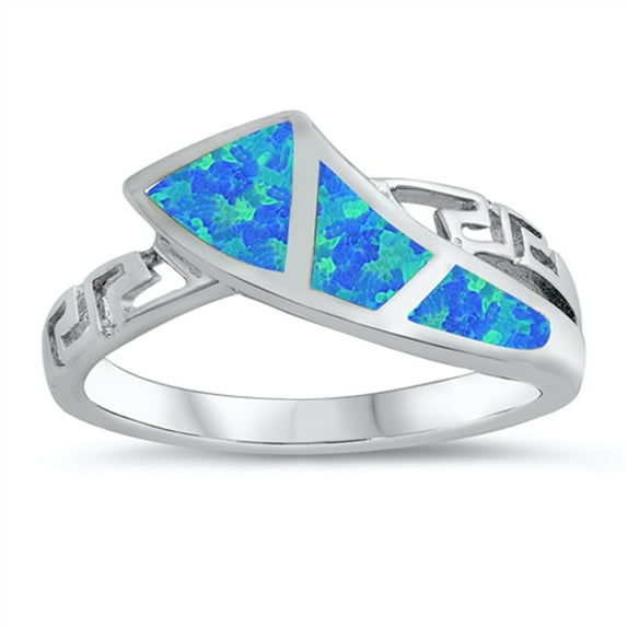 CHOOSE YOUR COLOR Blue Simulated Opal Greek Key Wave Knot Ring .925 Sterling Silver Band CZ Female Size 8