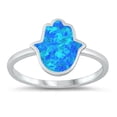 thumbnail image 1 of CHOOSE YOUR COLOR Blue Simulated Opal Hamsa Ring .925 Solid Sterling Silver Band CZ Female Size 10, 1 of 4