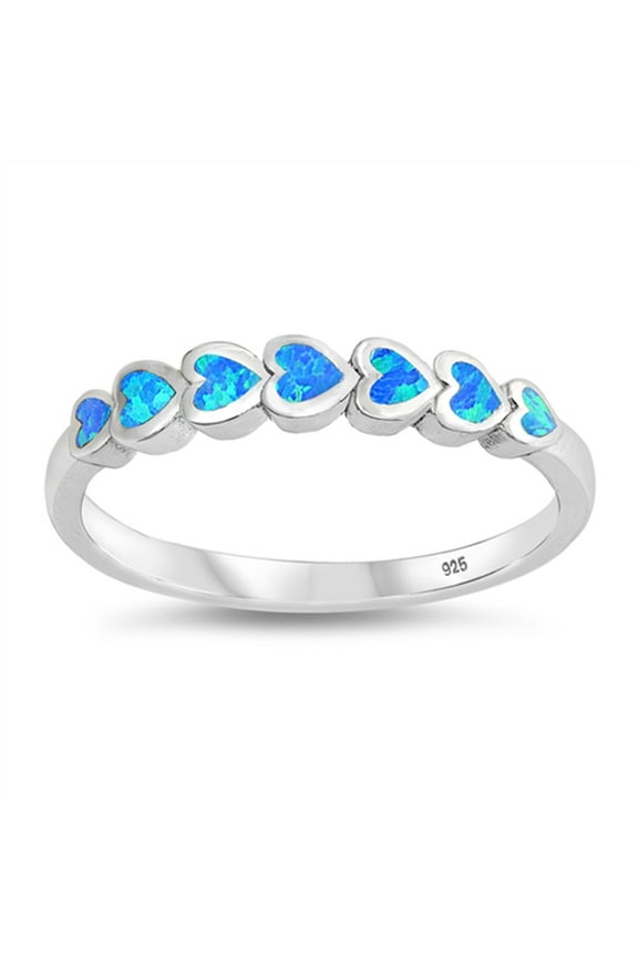 CHOOSE YOUR COLOR Blue Simulated Opal Heart Accent Promise Ring .925 Sterling Silver Band CZ Female Size 6