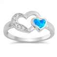 thumbnail image 1 of CHOOSE YOUR COLOR Blue Simulated Opal Heart Love Cutout Promise Ring 925 Sterling Silver Band White CZ Female Size 8, 1 of 4
