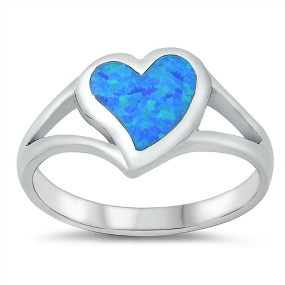 CHOOSE YOUR COLOR Blue Simulated Opal Heart Promise Ring .925 Sterling Silver Band CZ Female Size 5
