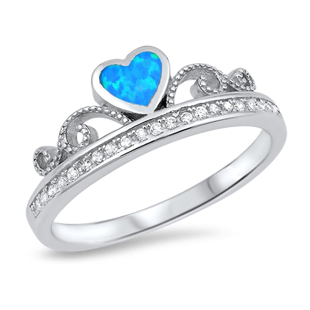 Light Blue Simulated Opal Heart Promise Ring - .925 Sterling Silver Size 11 | Adjustable Open Heart Ring - View #4
