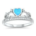 thumbnail image 1 of CHOOSE YOUR COLOR Blue Simulated Opal Heart Tiara Crown Promise Ring 925 Sterling Silver Band White CZ Female Size 7, 1 of 4