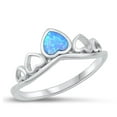 thumbnail image 1 of CHOOSE YOUR COLOR Blue Simulated Opal Hearts Ring .925 Sterling Silver Love Band CZ Female Size 4, 1 of 4