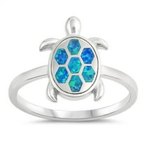 CHOOSE YOUR COLOR Blue Simulated Opal Hexagon Turtle Tropical Animal 925 Sterling Silver Ring CZ Female Size 10