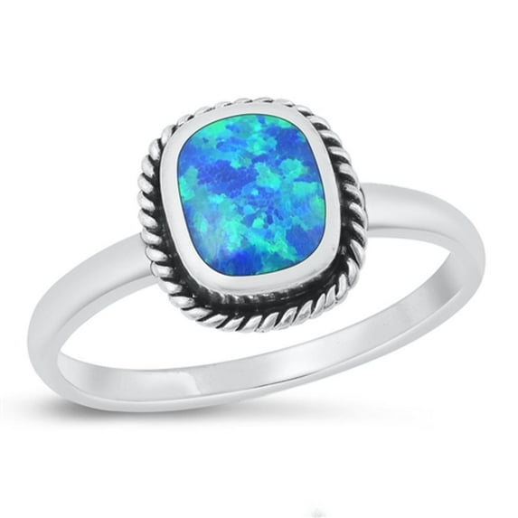 CHOOSE YOUR COLOR Blue Simulated Opal High Polished Ring .925 Sterling Silver Band CZ Female Size 10